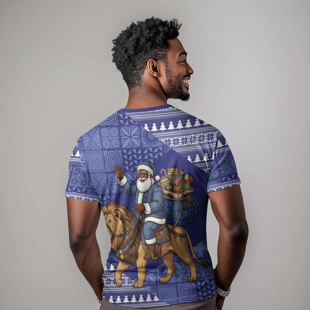 Nigeria Christmas Santa West African Lion T shirt Adire Indigo Resist Dye Motifs