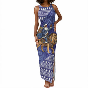 Nigeria Christmas Santa West African Lion Tank Maxi Dress Adire Indigo Resist Dye Motifs