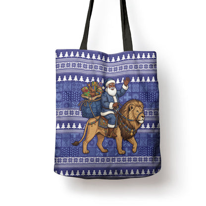 Nigeria Christmas Santa West African Lion Tote Bag Adire Indigo Resist Dye Motifs