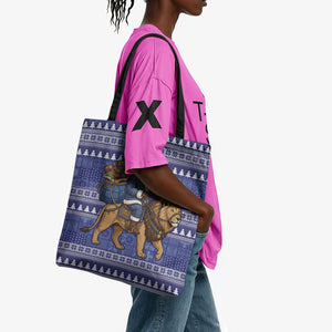 Nigeria Christmas Santa West African Lion Tote Bag Adire Indigo Resist Dye Motifs