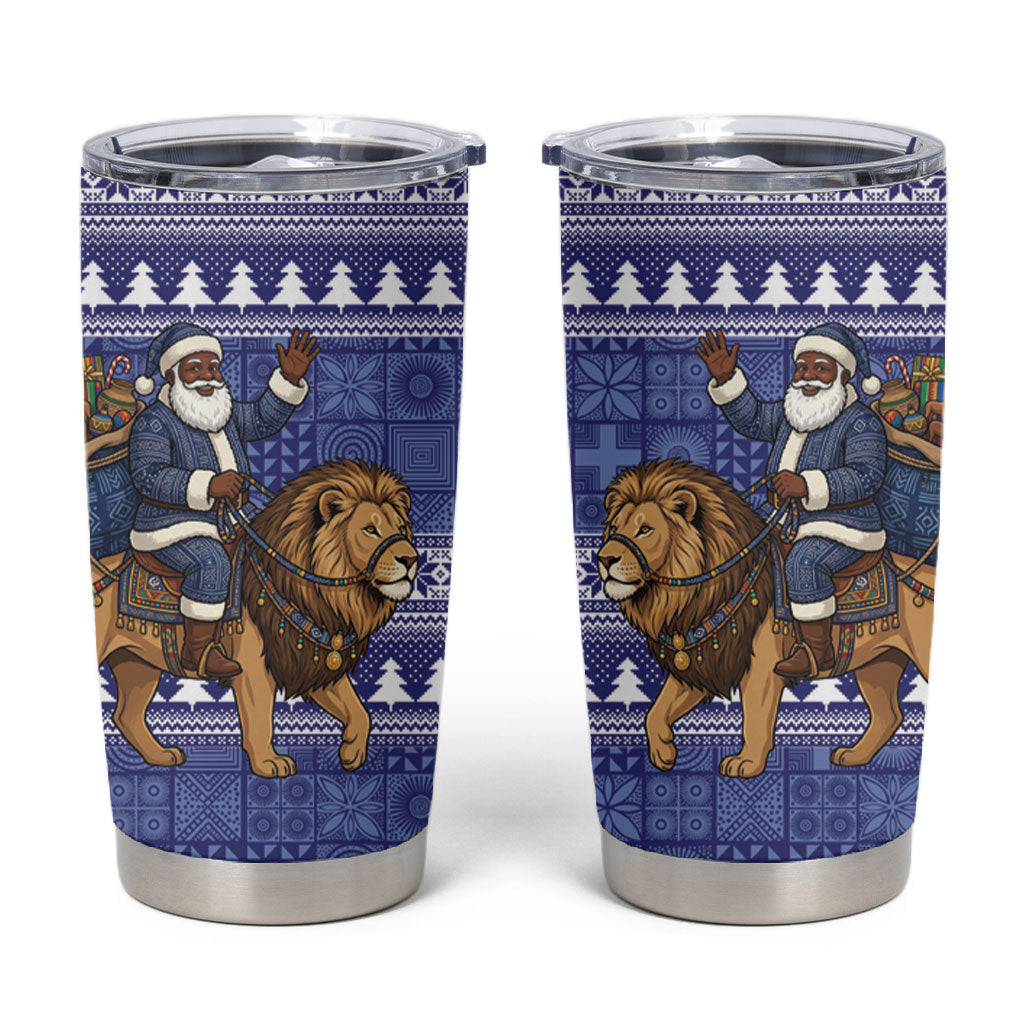 Nigeria Christmas Santa West African Lion Tumbler Cup Adire Indigo Resist Dye Motifs