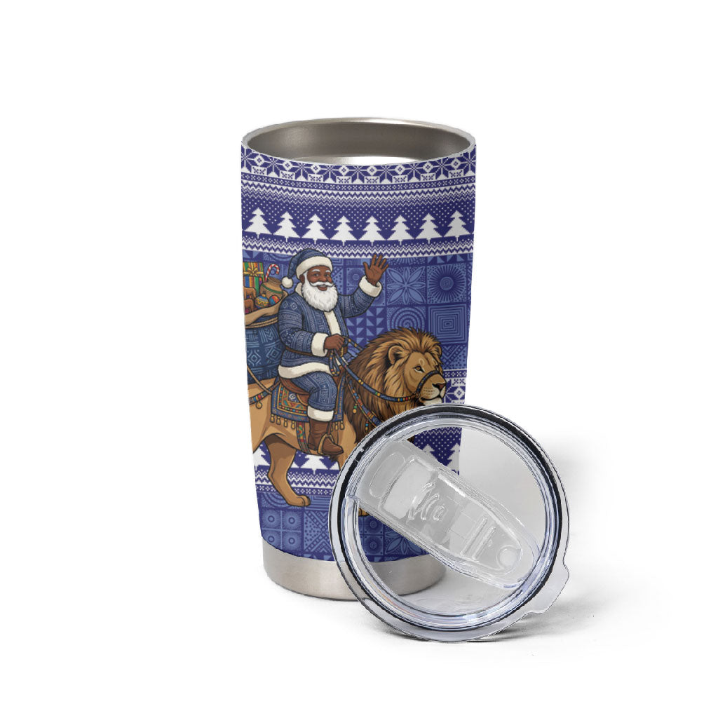 Nigeria Christmas Santa West African Lion Tumbler Cup Adire Indigo Resist Dye Motifs