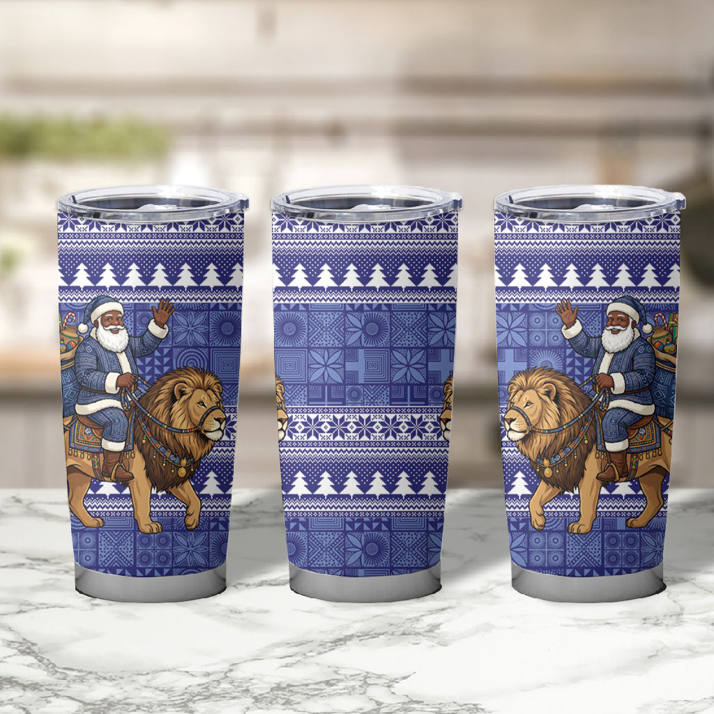 Nigeria Christmas Santa West African Lion Tumbler Cup Adire Indigo Resist Dye Motifs