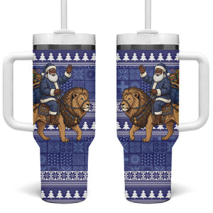 Nigeria Christmas Santa West African Lion Tumbler With Handle Adire Indigo Resist Dye Motifs