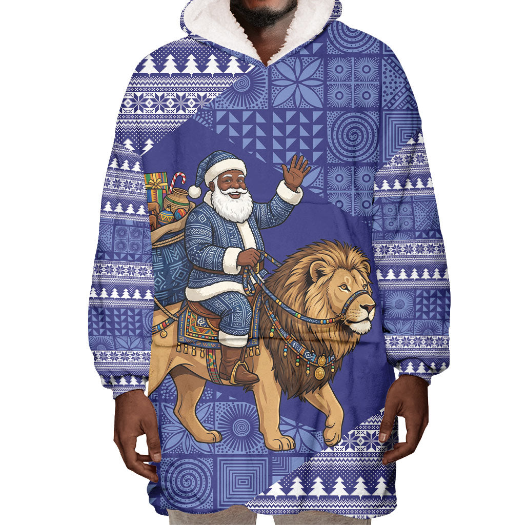 Nigeria Christmas Santa West African Lion Wearable Blanket Hoodie Adire Indigo Resist Dye Motifs