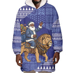 Nigeria Christmas Santa West African Lion Wearable Blanket Hoodie Adire Indigo Resist Dye Motifs