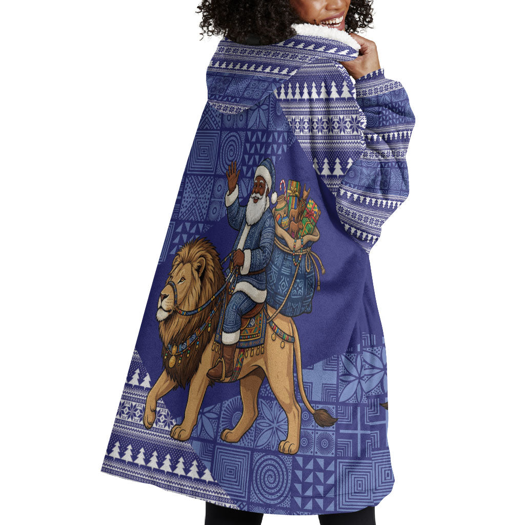 Nigeria Christmas Santa West African Lion Wearable Blanket Hoodie Adire Indigo Resist Dye Motifs