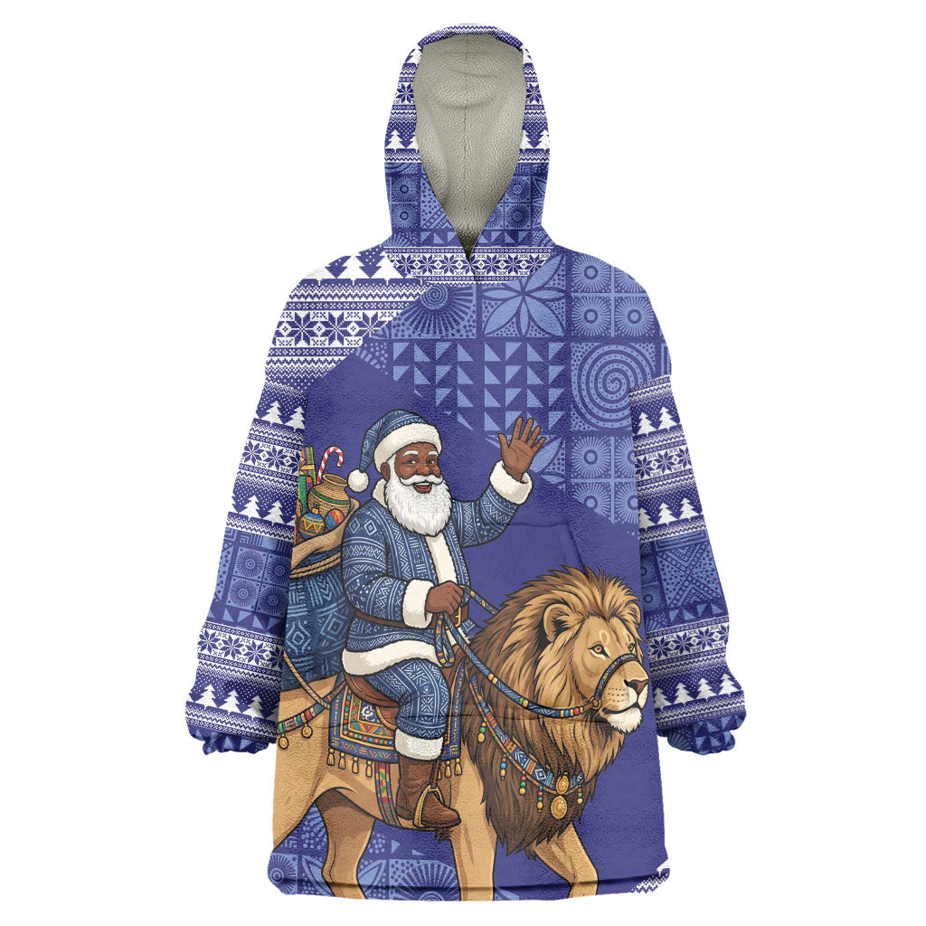 Nigeria Christmas Santa West African Lion Wearable Blanket Hoodie Adire Indigo Resist Dye Motifs