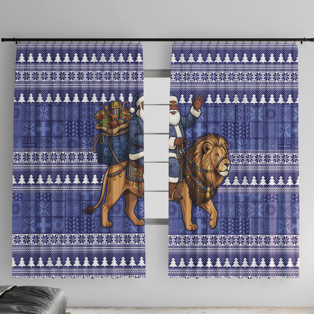 Nigeria Christmas Santa West African Lion Window Curtain Adire Indigo Resist Dye Motifs