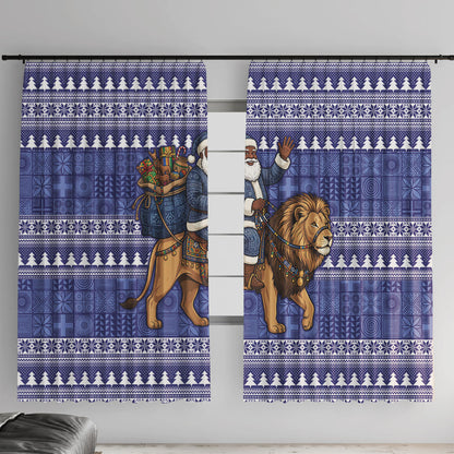 Nigeria Christmas Santa West African Lion Window Curtain Adire Indigo Resist Dye Motifs
