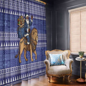 Nigeria Christmas Santa West African Lion Window Curtain Adire Indigo Resist Dye Motifs