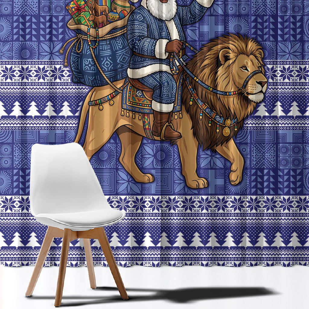 Nigeria Christmas Santa West African Lion Window Curtain Adire Indigo Resist Dye Motifs