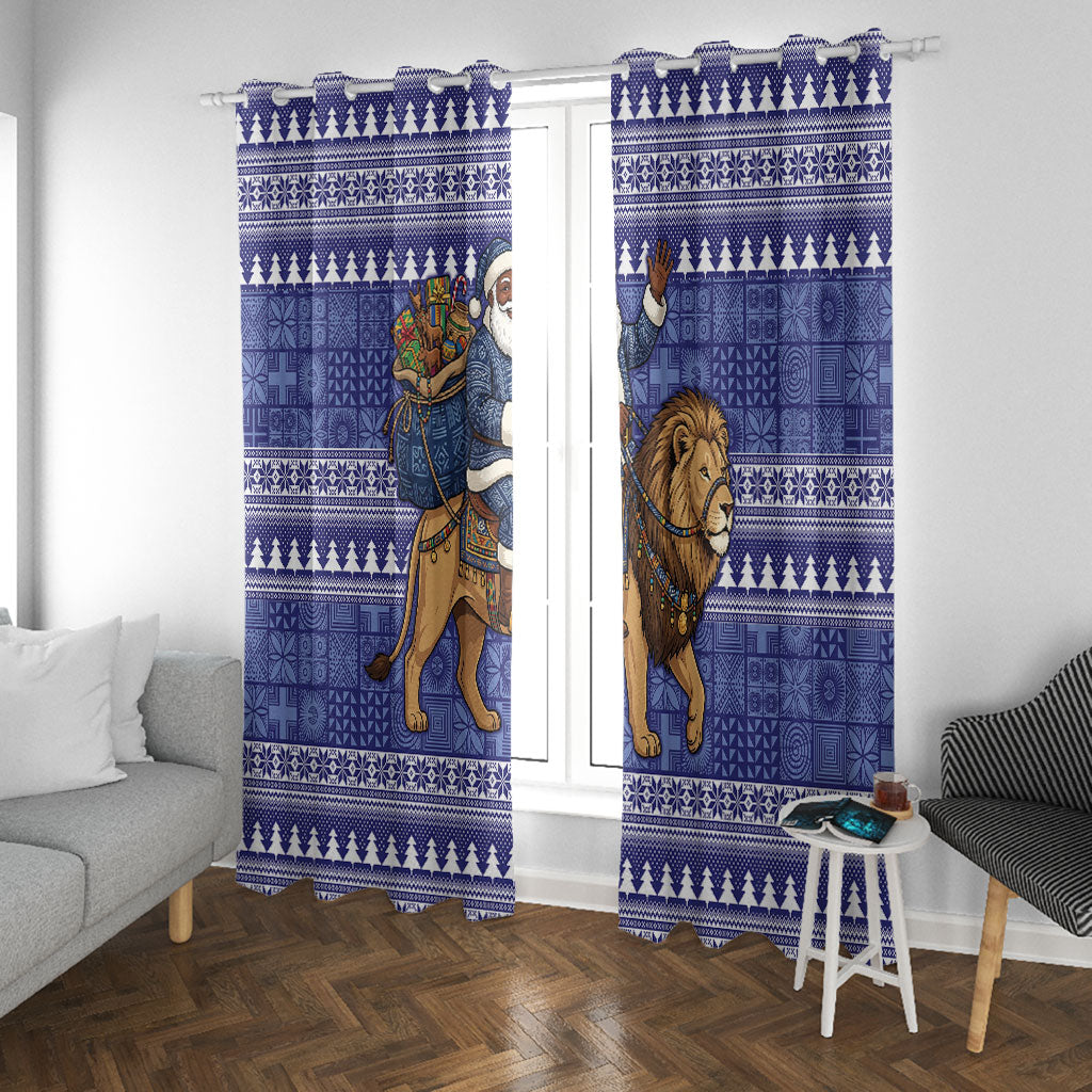 Nigeria Christmas Santa West African Lion Window Curtain Adire Indigo Resist Dye Motifs