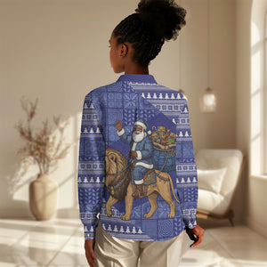 Nigeria Christmas Santa West African Lion Women Casual Shirt Adire Indigo Resist Dye Motifs