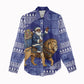 Nigeria Christmas Santa West African Lion Women Casual Shirt Adire Indigo Resist Dye Motifs