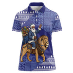 Nigeria Christmas Santa West African Lion Women Polo Shirt Adire Indigo Resist Dye Motifs
