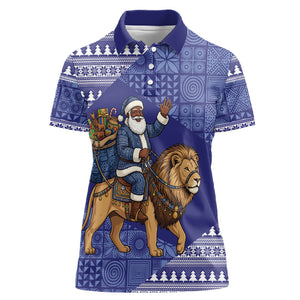 Nigeria Christmas Santa West African Lion Women Polo Shirt Adire Indigo Resist Dye Motifs