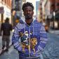 Nigeria Christmas Santa West African Lion Zip Hoodie Adire Indigo Resist Dye Motifs