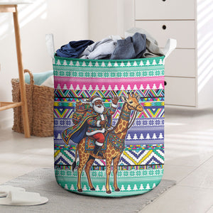South Africa Christmas Santa Giraffe Laundry Basket Ndebele Geometric Patterns