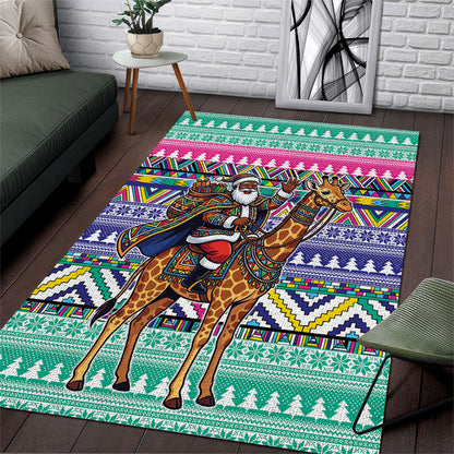 South Africa Christmas Santa Giraffe Area Rug Ndebele Geometric Patterns