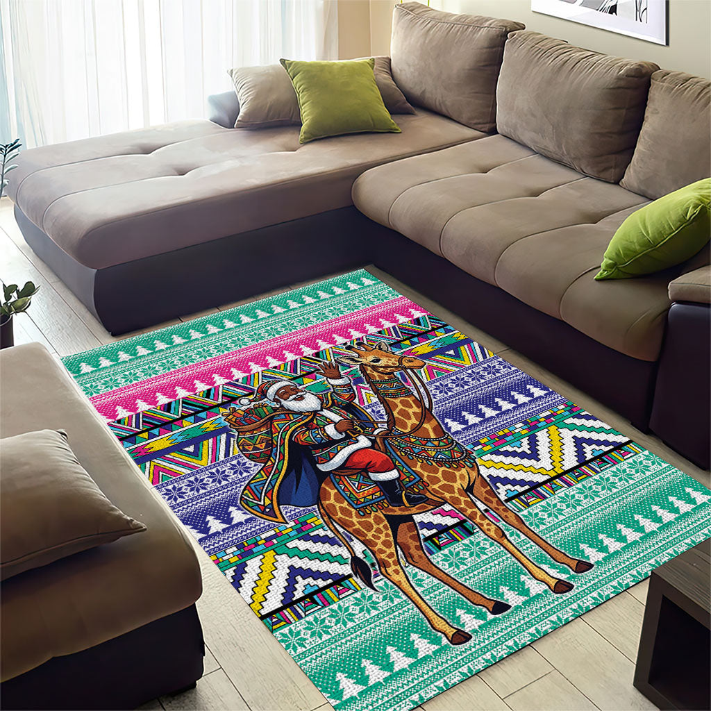 South Africa Christmas Santa Giraffe Area Rug Ndebele Geometric Patterns