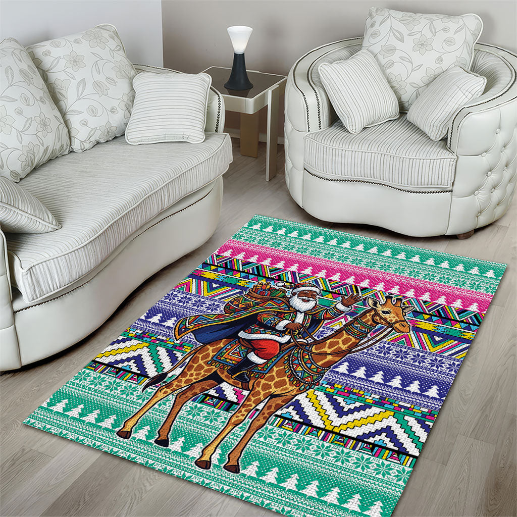 South Africa Christmas Santa Giraffe Area Rug Ndebele Geometric Patterns