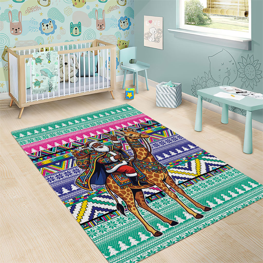 South Africa Christmas Santa Giraffe Area Rug Ndebele Geometric Patterns