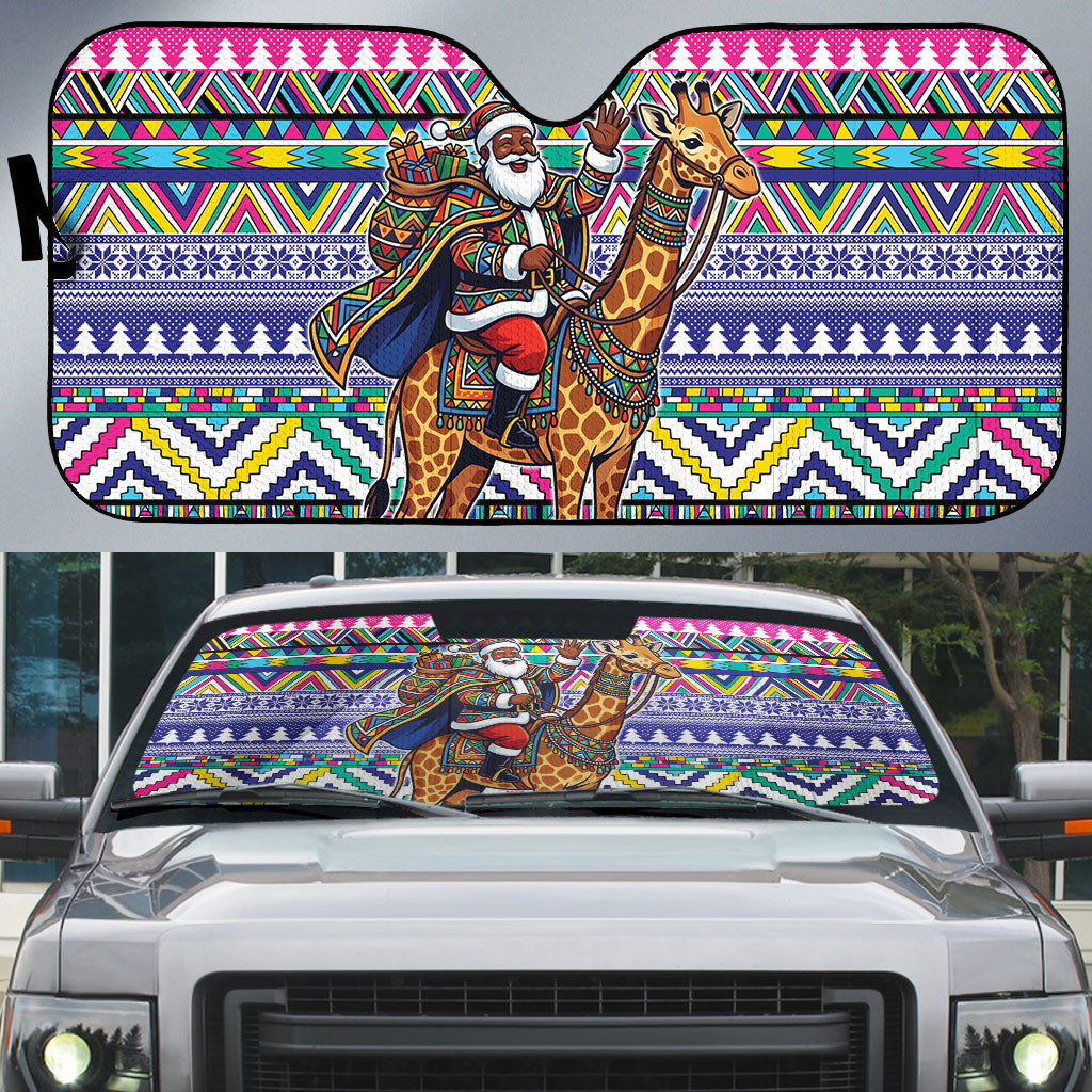 South Africa Christmas Santa Giraffe Auto Sun Shade Ndebele Geometric Patterns