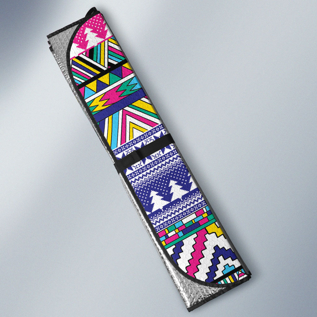 South Africa Christmas Santa Giraffe Auto Sun Shade Ndebele Geometric Patterns