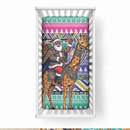South Africa Christmas Santa Giraffe Baby Bed Cover Ndebele Geometric Patterns
