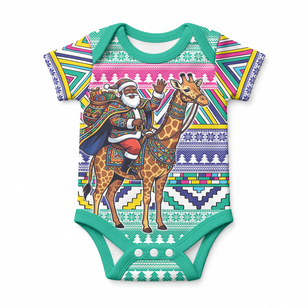 South Africa Christmas Santa Giraffe Baby Onesie Ndebele Geometric Patterns