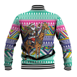 South Africa Christmas Santa Giraffe Baseball Jacket Ndebele Geometric Patterns