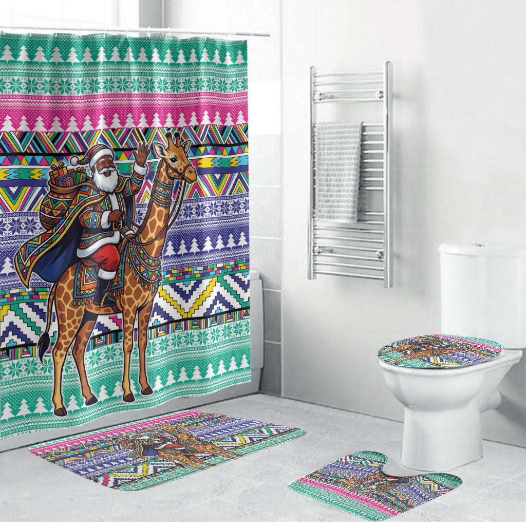 South Africa Christmas Santa Giraffe Bathroom Set Ndebele Geometric Patterns