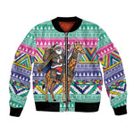 South Africa Christmas Santa Giraffe Bomber Jacket Ndebele Geometric Patterns