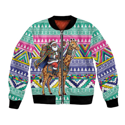 South Africa Christmas Santa Giraffe Bomber Jacket Ndebele Geometric Patterns
