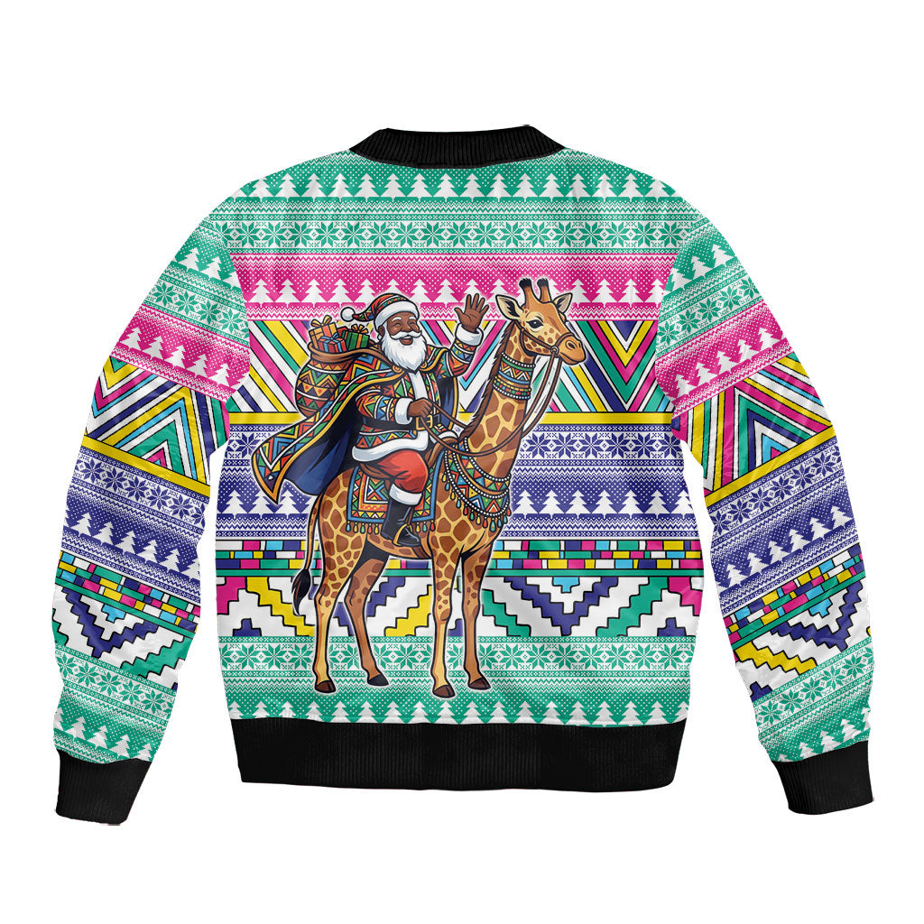 South Africa Christmas Santa Giraffe Bomber Jacket Ndebele Geometric Patterns