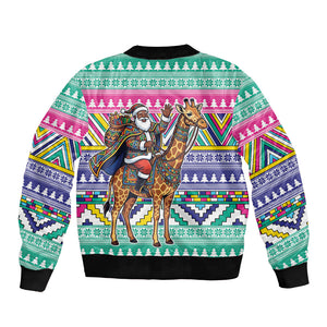 South Africa Christmas Santa Giraffe Bomber Jacket Ndebele Geometric Patterns