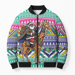 South Africa Christmas Santa Giraffe Bomber Puffer Jacket Ndebele Geometric Patterns