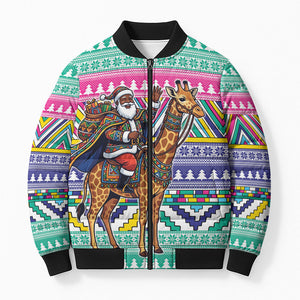 South Africa Christmas Santa Giraffe Bomber Puffer Jacket Ndebele Geometric Patterns