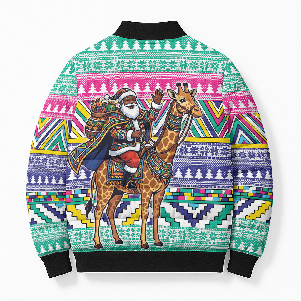 South Africa Christmas Santa Giraffe Bomber Puffer Jacket Ndebele Geometric Patterns
