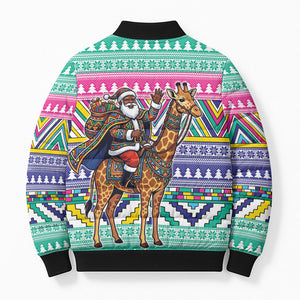 South Africa Christmas Santa Giraffe Bomber Puffer Jacket Ndebele Geometric Patterns