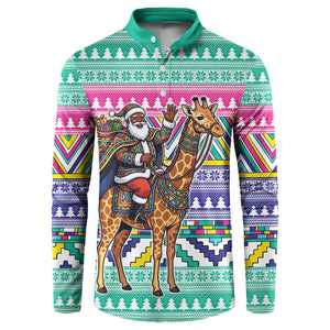 South Africa Christmas Santa Giraffe Button Sweatshirt Ndebele Geometric Patterns