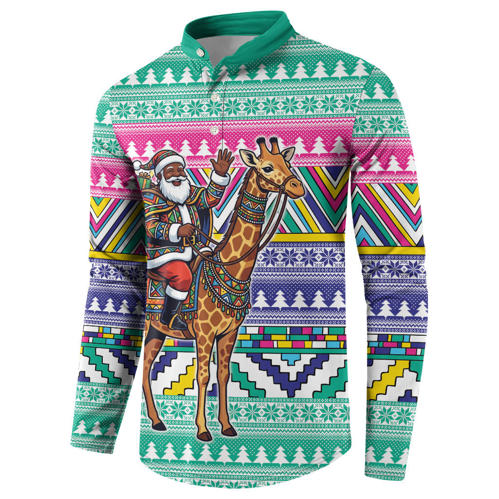 South Africa Christmas Santa Giraffe Button Sweatshirt Ndebele Geometric Patterns