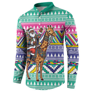 South Africa Christmas Santa Giraffe Button Sweatshirt Ndebele Geometric Patterns