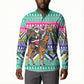South Africa Christmas Santa Giraffe Button Sweatshirt Ndebele Geometric Patterns