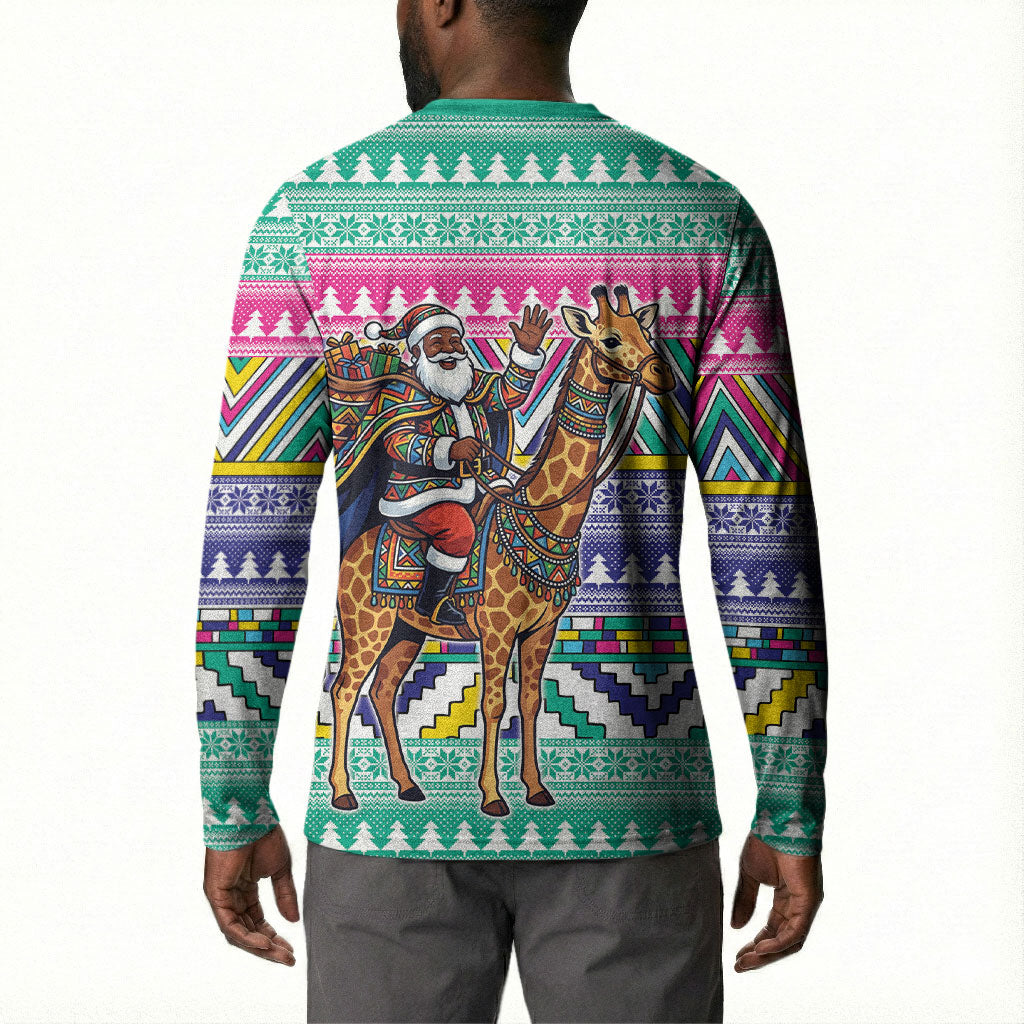 South Africa Christmas Santa Giraffe Button Sweatshirt Ndebele Geometric Patterns