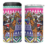 South Africa Christmas Santa Giraffe 4 in 1 Can Cooler Tumbler Ndebele Geometric Patterns