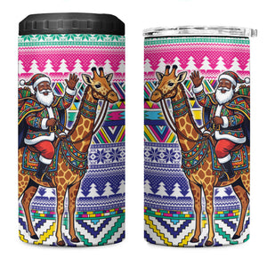 South Africa Christmas Santa Giraffe 4 in 1 Can Cooler Tumbler Ndebele Geometric Patterns