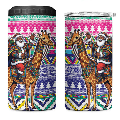 South Africa Christmas Santa Giraffe 4 in 1 Can Cooler Tumbler Ndebele Geometric Patterns