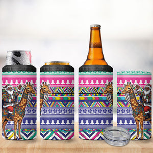 South Africa Christmas Santa Giraffe 4 in 1 Can Cooler Tumbler Ndebele Geometric Patterns